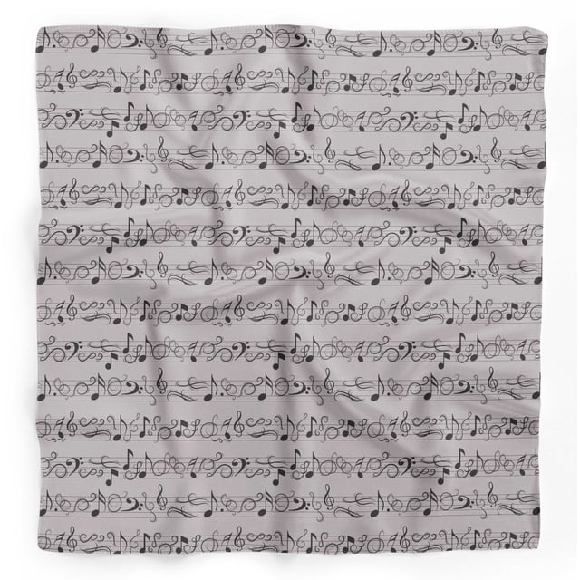 Bimba Foulard en Pure Soie Imprimée avec Notes Grises, Instrument de Musique, Foulard Tour de Cou, Bandanas d'Été pour Cheveux pour Femmes 40 x 40 Pouces