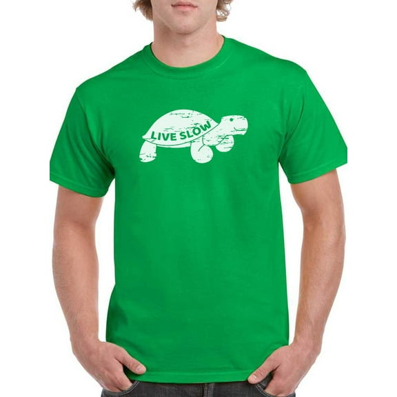 Live Slow Turtle Funny Graphic Men Kelly Green T-Shirt, Male Small