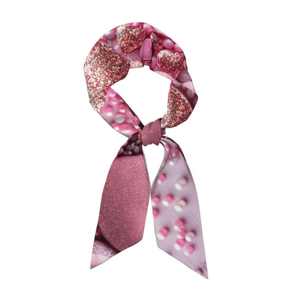 Xecao Pink Glitter Heart Candy Pattern Large Satin Head Scarf - Satin Hair Scarves Silk Bandana Scarf Headscarf Silk Feeling Scarf for Women