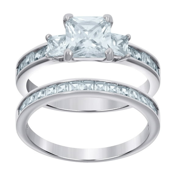 925 Sterling Silver Womens Princess-cut Cubic Zirconia Duo Bridal Ring Set 6.8x5.7mm Wide Size 9 Ring for Women