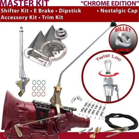 American Shifter TH400 Shifter Kit Chrome 16 in. E Brake Cable Clamp Clevis Trim Kit Dipstick for F2CA9