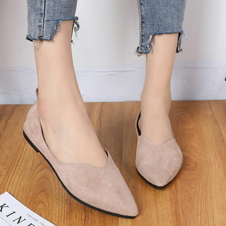 

PhoneSoap Women s Fashion Casual Solid Colors Pointed Toe Flat With Shallow Work Shoes Beige