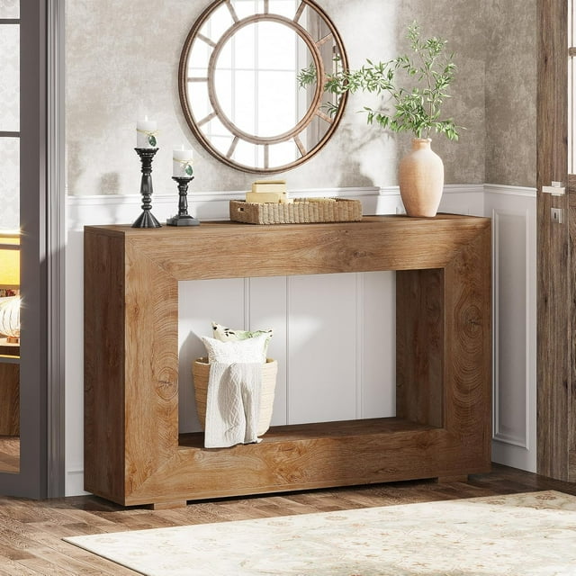 Tribesigns Farmhouse Console Table, 47" Wood Hallway Table with Storage for Hallway, Natural Wood
