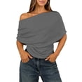 thumbnail image 2 of Glisme Women T-Shirt Solid Color Short Sleeve Asymmetrical One Shoulder Tops Summer Fashion Women Tops Size XL Grey, 2 of 5