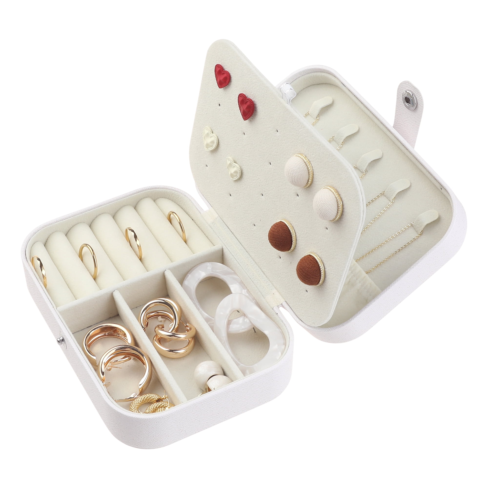 Unique Bargains PU Leather Jewelry Organizer Case for Earring Necklace Ring White