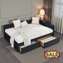 Tcbosik Velvet Fabric Upholstered Daybed, Full Size Sofa Bed with 2 Drawers for Small Space, Wood Slats Support, Black