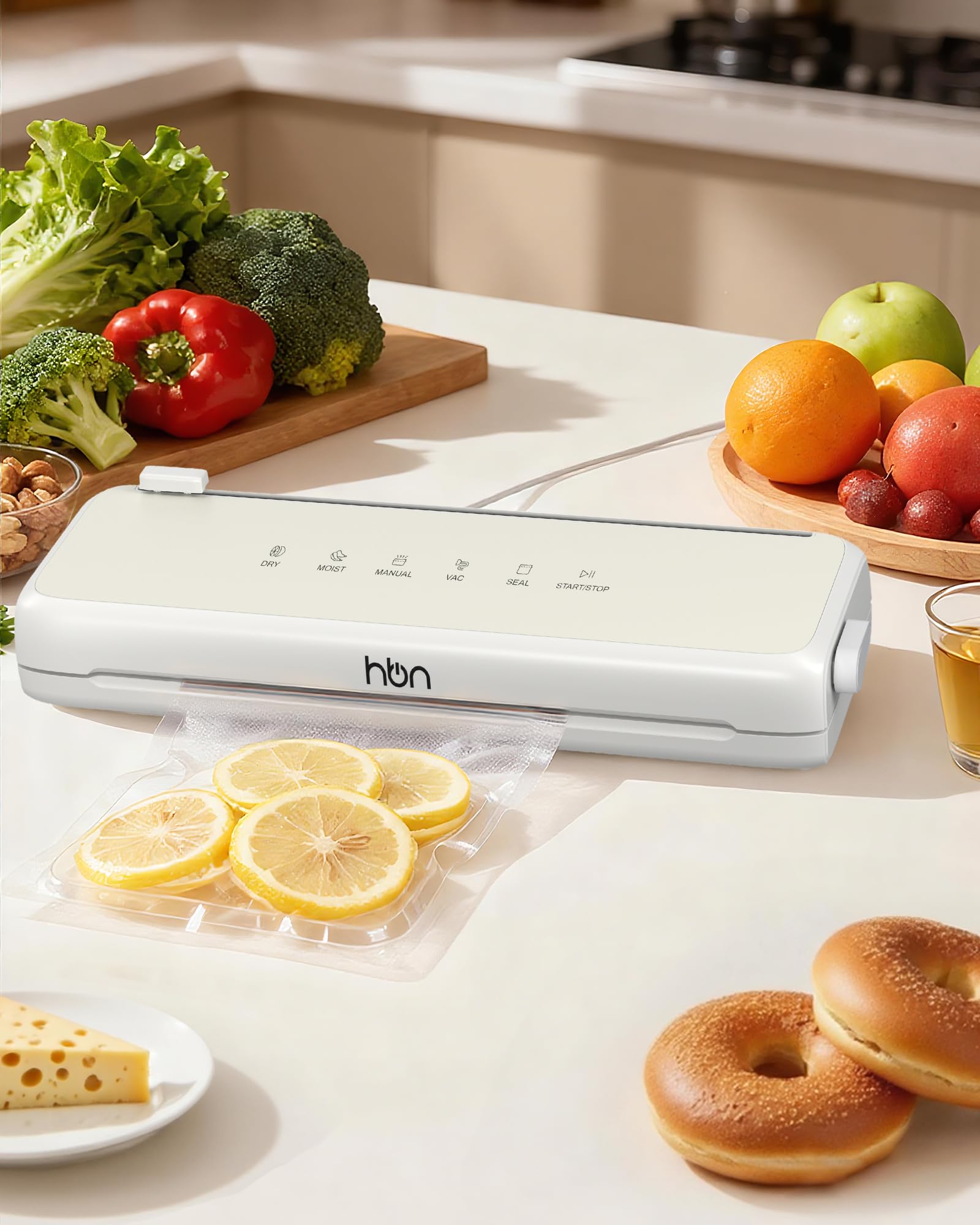 HBN Vacuum Sealer,60KPa Compact Vacuum Sealer Machine, Automatic Food Sealer  for Food Storage, Double Heat Seal Built-in Cutter with 1 Roll & 20 Bags