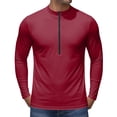 thumbnail image 2 of Mens Quarter Zip Cycling Jersey Long Sleeve Athletic Compression Running Shirt Sun Protection Dry Fit Gym Track Tee，3XL, 2 of 6