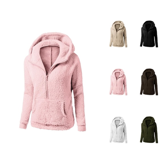 Winter Warm Zip-Up Hooded Sweater Coat for Women â Soft Sherpa Fuzzy , Long Sleeve Plush Casual Outerwear Jacket for Cold Weather Comfort & Style