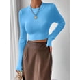 thumbnail image 3 of Women's Fitted Ribbed Crewneck Long Sleeve Crop Tops Tee Shirts, 3 of 4