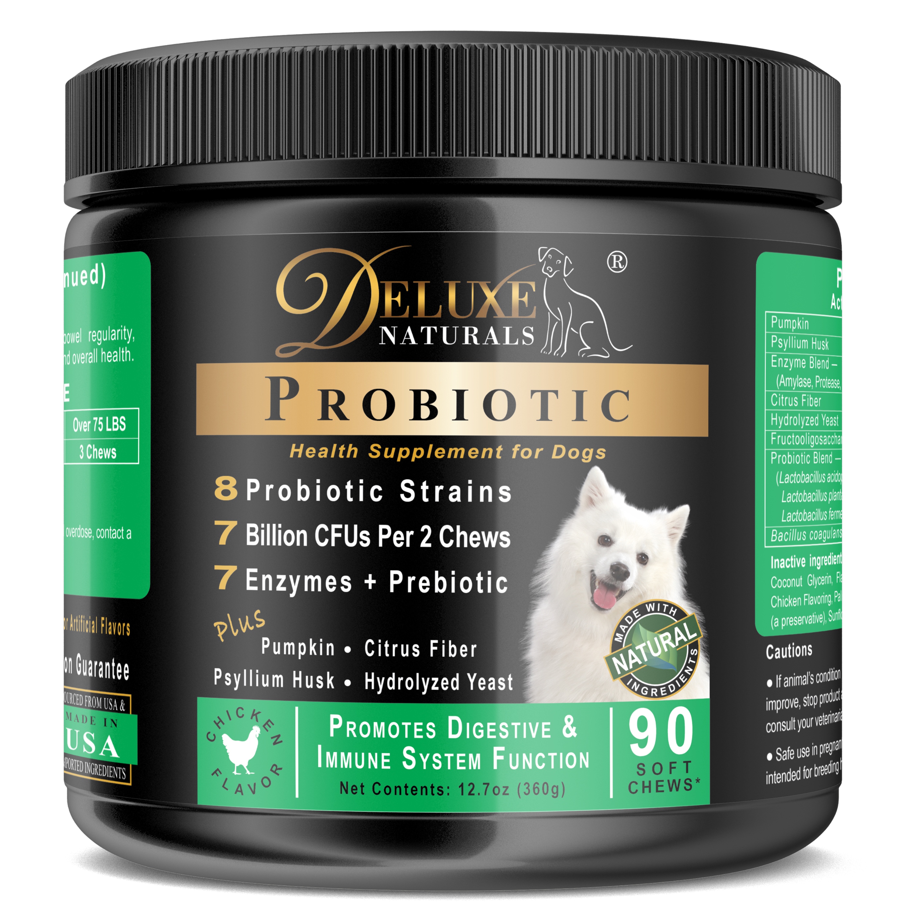 Deluxe Naturals Probiotics for Dogs | All-Natural Dog Probiotic Soft Chews with Enzymes, Prebiotics, Pumpkin | Promotes Digestive Health, Improves Allergy & Immunity - 90 Count (Pack of 1) - image 5 of 10