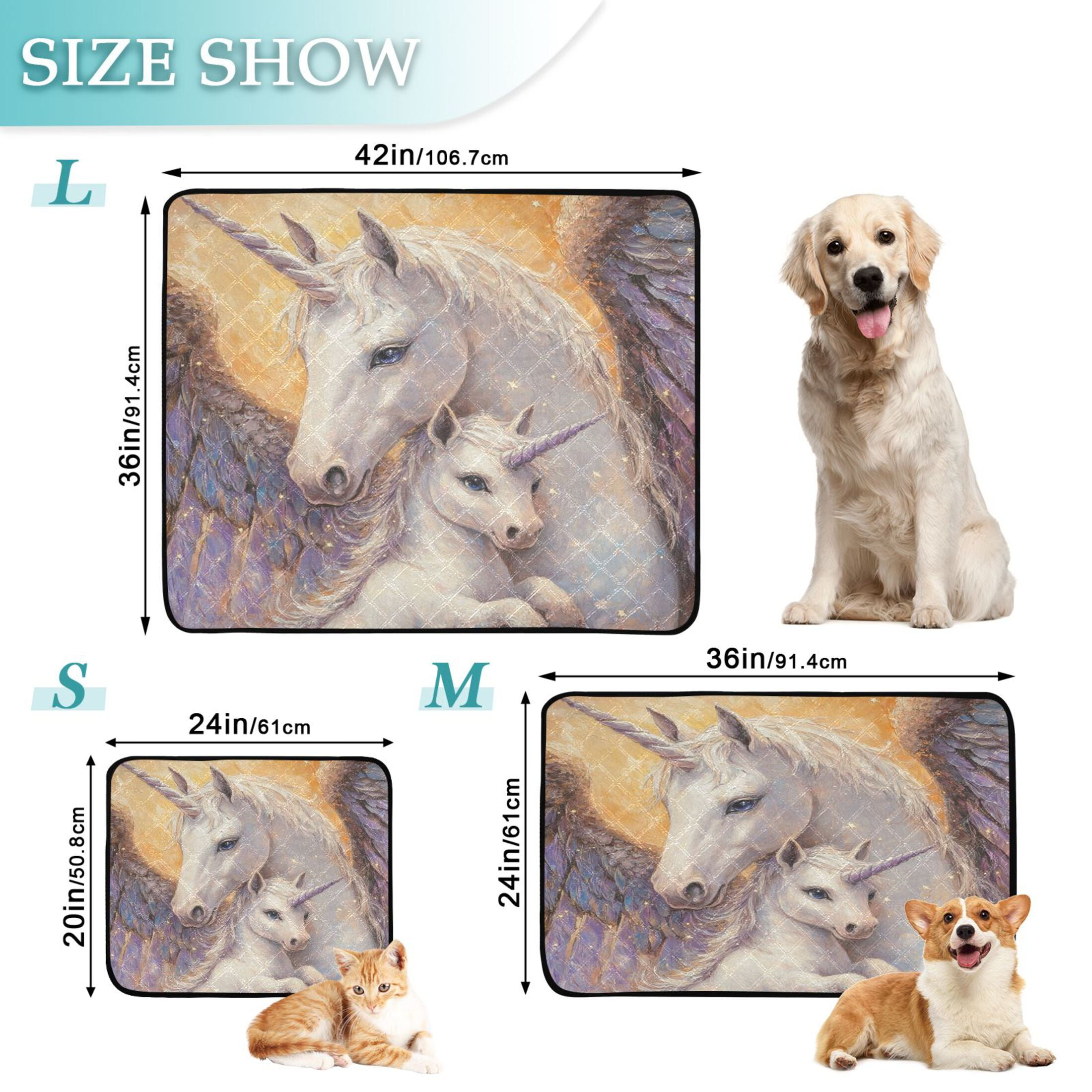 Qxltty Unicorn Family Cat litter Pads Pet Set of 3 Diaper Mats Center Anti-leakage Layer Absorbent Soft and Comfortable