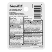 ChapStick Moisture + SPF 15 Lip Protectant with Broad Spectrum Sunscreen, Relieves Dryness, 24 Hour Moisture, Hydrating Lip Balm, 3-Pack, 0.15 oz Each