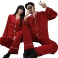 thumbnail image 4 of Pijamas de pareja de manga larga de otoño e invierno, pijamas de mujer de color sólido de terciopelo dorado de talla grande, conjunto de ropa sencilla para el hogar, 4 of 6