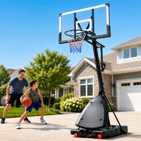 Basketball Hoop for Outdoor, Fehomix Adjustable Height 4.9-10FT FT, Portable Basketball Goal System with 44" Shatterproof Backboard, Heavy Duty Base with Wheels for Youth, Adults