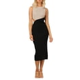 thumbnail image 4 of VISgogo Vestido midi ajustado para mujer, sin mangas, cuello redondo, contraste de colores, vestido largo de patchwork VISgogo  moda, 4 of 9