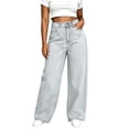 thumbnail image 3 of Fengqque Womens Jeans Baggy Stretchy High Waisted Denim Wide Leg Trouser Pants Trendy Loose Jean Light Blue XXS, 3 of 5