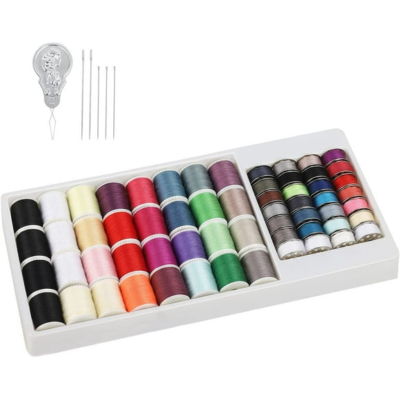 BTY 60 Pcs Bobbins Sewing Thread Kit, Polyester Mini Bobbins and Thread Spools for Hand & Machine Sewing