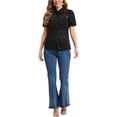 thumbnail image 2 of INSPIRE CHIC Women's Lace Tops Short Sleeve Lace Eyelet Button Down Blouse XL Black, 2 of 5