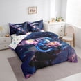 thumbnail image 2 of Feelyou Lotus Fairy Dragon Bedding Comforter Set for Kids Boys Girls, Starry Sky Animal Full Bedding Set, Blue Pink, Polkadot Reversible, 7pcs, 2 of 7