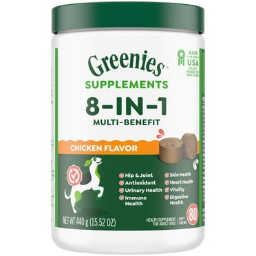 Greenies Dog Supplements 8-In-1 Multi-Benefit Chicken Flavor, 15.5 Oz. Container, 80 Count