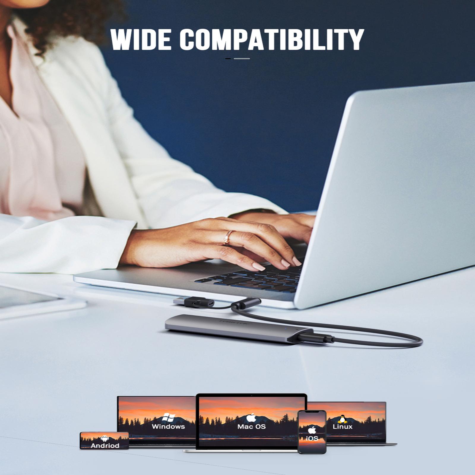 Lemorele NVMe SSD Enclosure, USB 3.2 Gen 2 NVMe SSD Enclosure Adapter, Suitable for M-Key and M+B Key 2230/2242/2260/2280, Capacity 4TB Tool-Free Installation