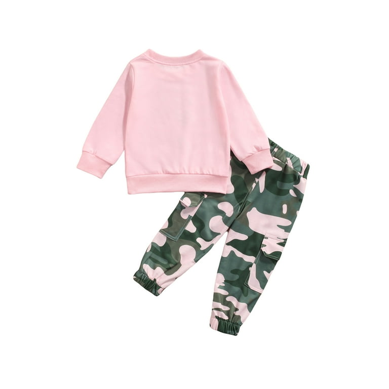 Fall Winter Toddler Girls Clothes 2T 3T 4T 5T Pink Outfits Pullover Sweatshirt Tops Camo Pants Set