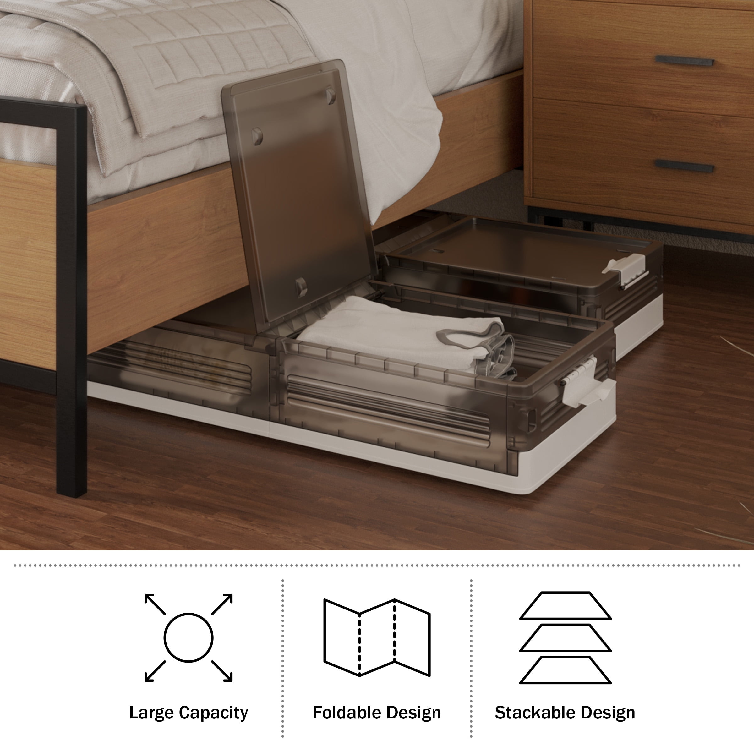 Home-Complete 15.8Gal Under Bed Storage with Wheels and 2-Sided Lid (Gray)