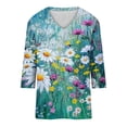 thumbnail image 3 of Hauts à Manches 3/4 pour Femmes Mode Féminine T-Shirt Ample Imprimé Blouse à Manches 3/4 Col en V Hauts Décontractés T-Shirts pour Femmes Mode T-Shirts à Manches 3/4 pour Femmes, 3 of 5