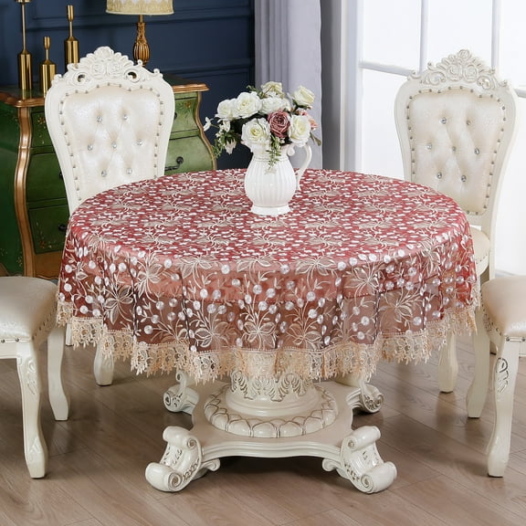 Lace Round Tablecloth Embroidery Coffee Table Cover for Dining Room Picnic Wedding Party Banquet Home Decor