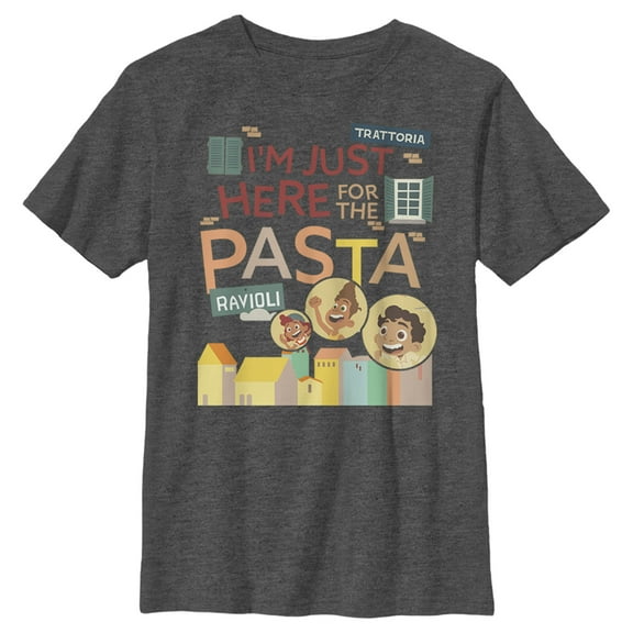 Boy's Luca I'm Just Here for the Pasta  Graphic Tee Charcoal Heather Medium