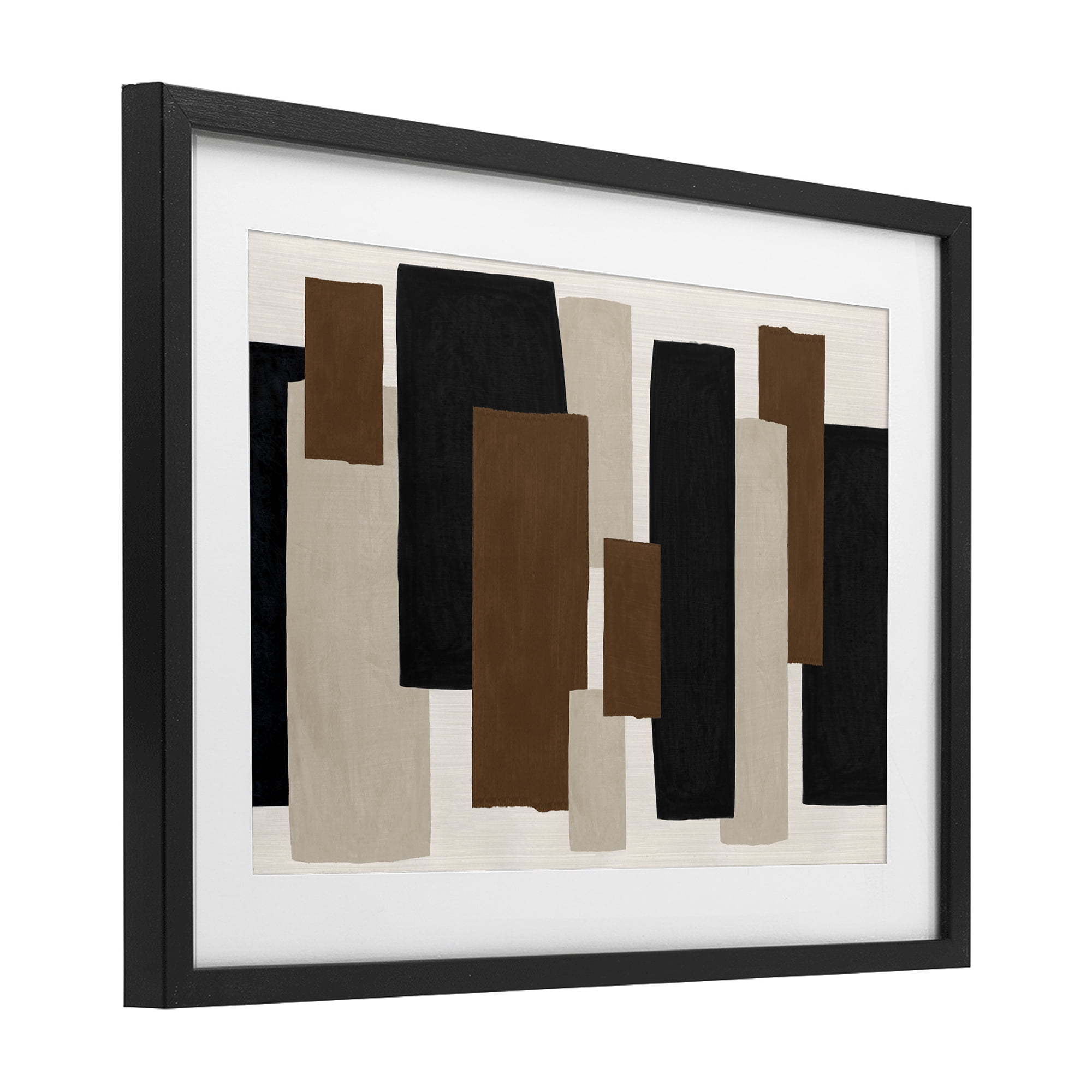 Stupell Industries Minimal Vertical Blocks in Earth Tones Black Framed Print Under Glass, design by Janet Tava