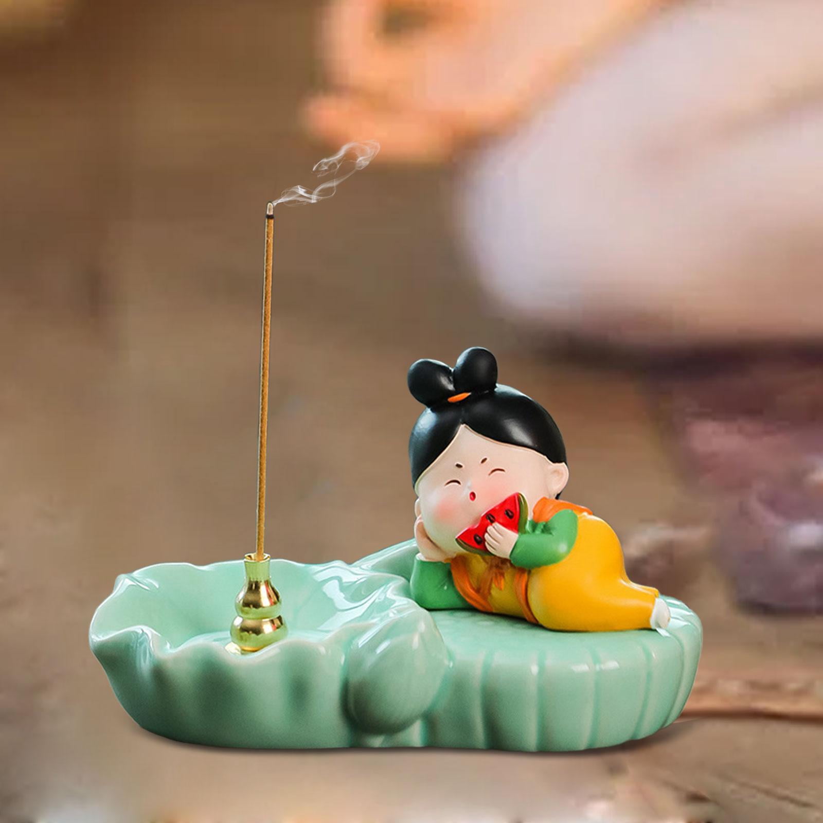 WLPZXP Coil Incense Burner Chinese Tang Girl Statue Incense Stick Holder for Farmhouse With Watermelon