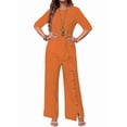 thumbnail image 3 of Women'S Asymmetric Hem Pants Set Elegant Fashion Casual Button Sleeve Shirt Loose Two Piece Outfit Orange L, 3 of 7