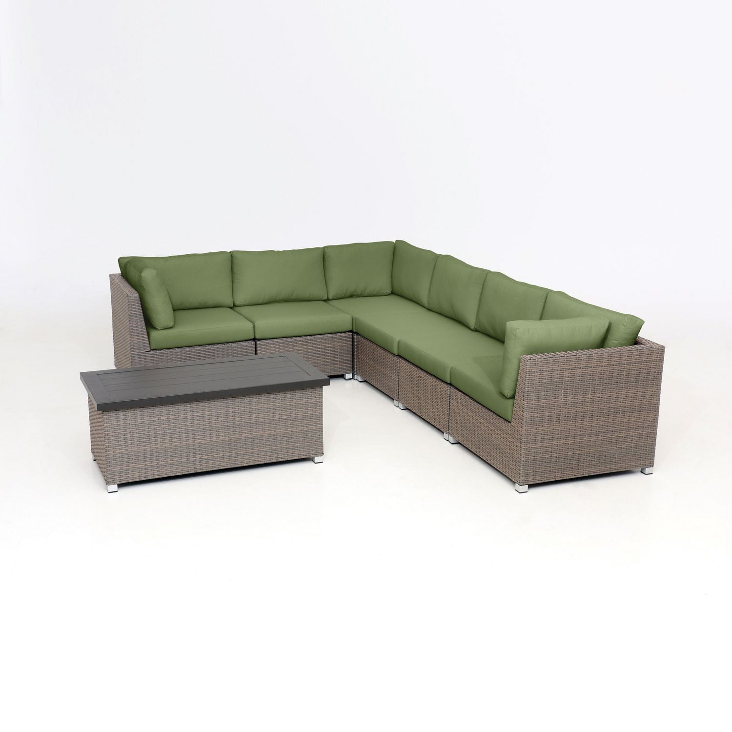 Chambers Bay Collection Ensemble de conversation de patio en aluminium 7 pièces avec coussins verts