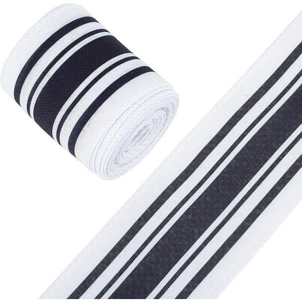 Cinta de rayas blancas y negras de 12 yardas, cinta con alambre, cinta de arpillera negra de 2-1/2 pulgadas, borde de rayas marfil, cinta navideña con alambre negro