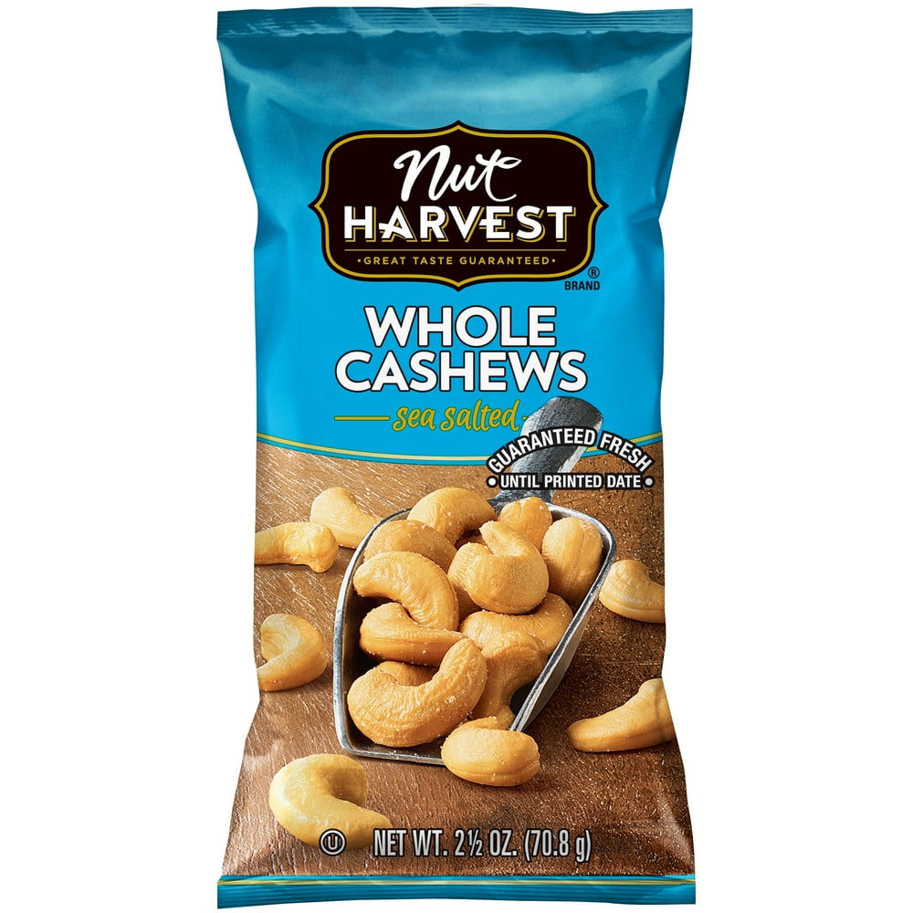 Nut Harvest Sea Salted Whole Cashews, 2.5 oz Bag