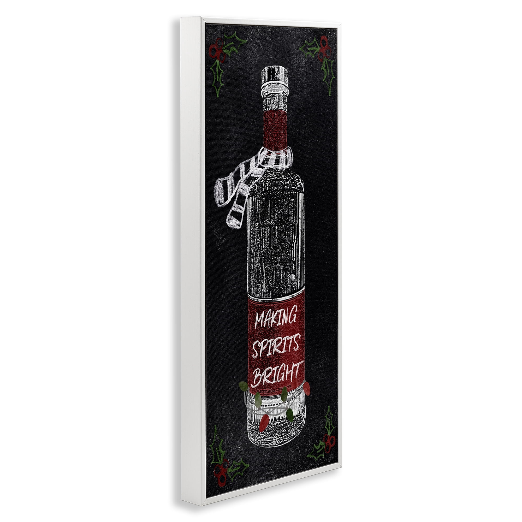 Stupell Industries Making Spirits Bright Bottle Holiday Painting White Framed Art Prints Wall Art, 10 x 24