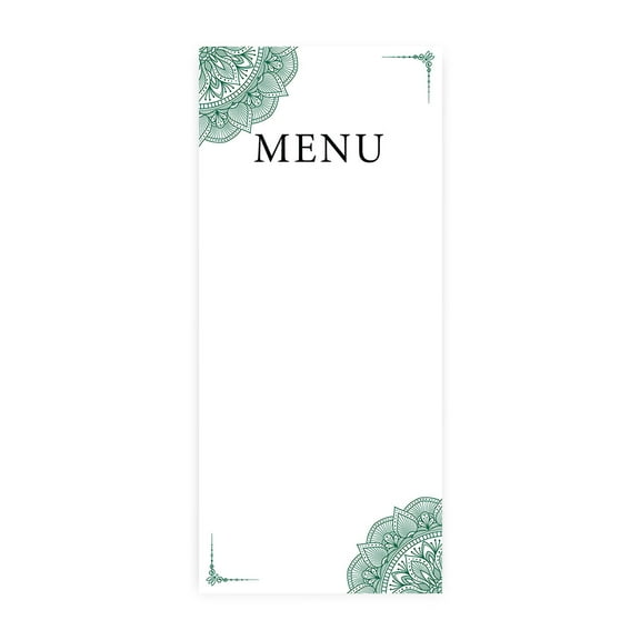 Koyal Wholesale Dark Green Elegant Ornate Printable Wedding Paper Menu Cards for DIY Printer, Pack of 52