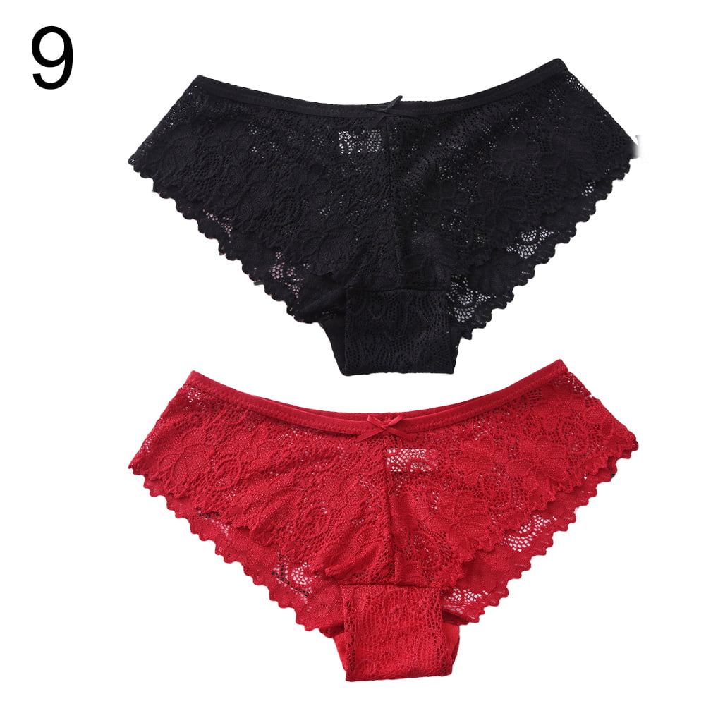 Naierhg 2Pcs Women Sexy Lace Solid Color Low Waist See Through