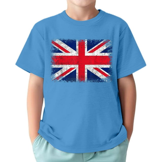 T-shirt pour Garçons Bébé Été Col Rond Manches Courtes Imprimé Drapeau Chemises Sport Quotidien Taille 4-5T