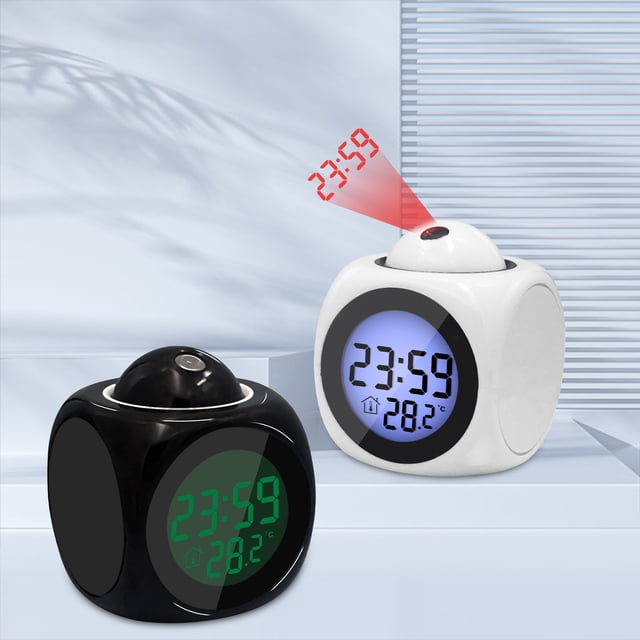 Xihbxyly Reloj de Proyección con Espejo, Pantalla Led Grande, Función de Silencio, Proyección Nítida, 5 Opciones de Alarma Musical, Visualización de Temperatura Interior, Función de Repetición E Info