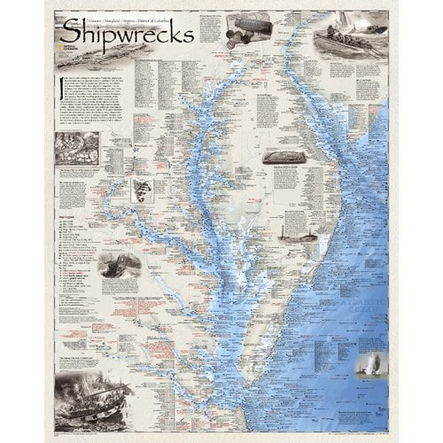 National Geographic Maps Shipwrecks of Delmarva Wall Map