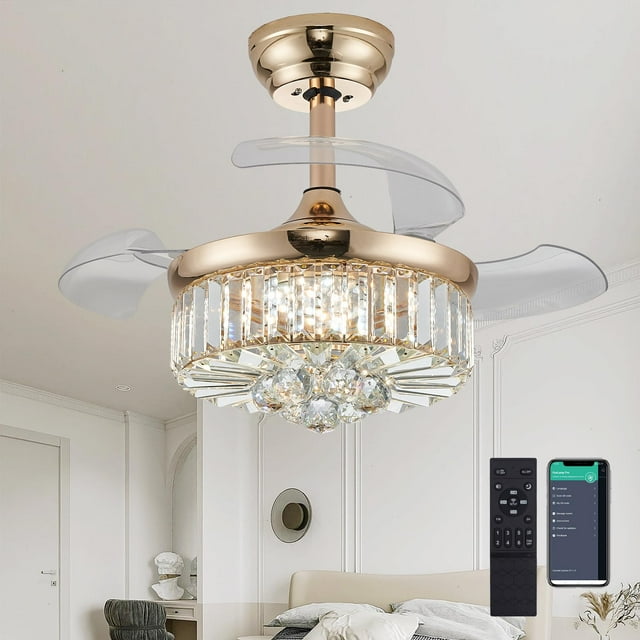 Ventilador de techo DuMaiway 30 Golden con lámpara de cristal claro
