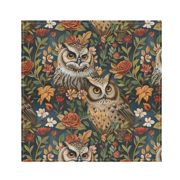 JSTEL Owl Rose Flower Cloth Napkins Set of 1, 20x20 Inch Washable and Reusable Napkin for Decoupage Dinner Party Everyday Use