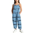 thumbnail image 7 of Girls Striped Printed Cami Jumpsuits Sleeveless Spaghetti Straps Jumpsuit Pants Casual Loose Trousers with Pockets Blue 15-16 Years, 7 of 7