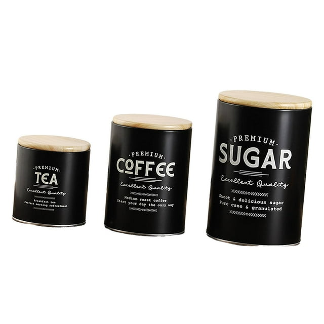 Tnarru 3x Canister Sets for Kitchen Counter Large Canisters Set for Kitchen Counter Black
