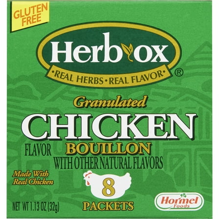 HERB-OX Chicken Bouillon Granules, Shelf Stable, Poultry Chicken Stock Seasoning, 1.1 oz Box (8 Pouches)