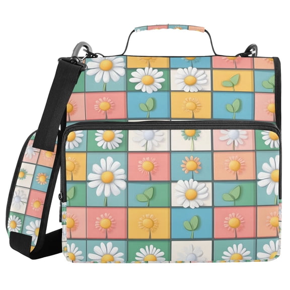 FORMRS Zipper Binder with Shoulder Strap 2-inch Ring 500 Sheet Capacity File Bag, Daisy Mosaic
