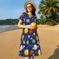 thumbnail image 4 of Vsdgher Planète Spatiale pour Femmes Été 2025 Décontracté Robes Midi Maxi Légères Manches Courtes Col Rond Robe de Plage, 4 of 6